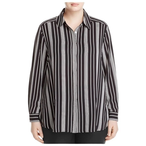FOXCROFT Women's Size 12 Striped‎ Blouse Hidden Button Down Collared Top